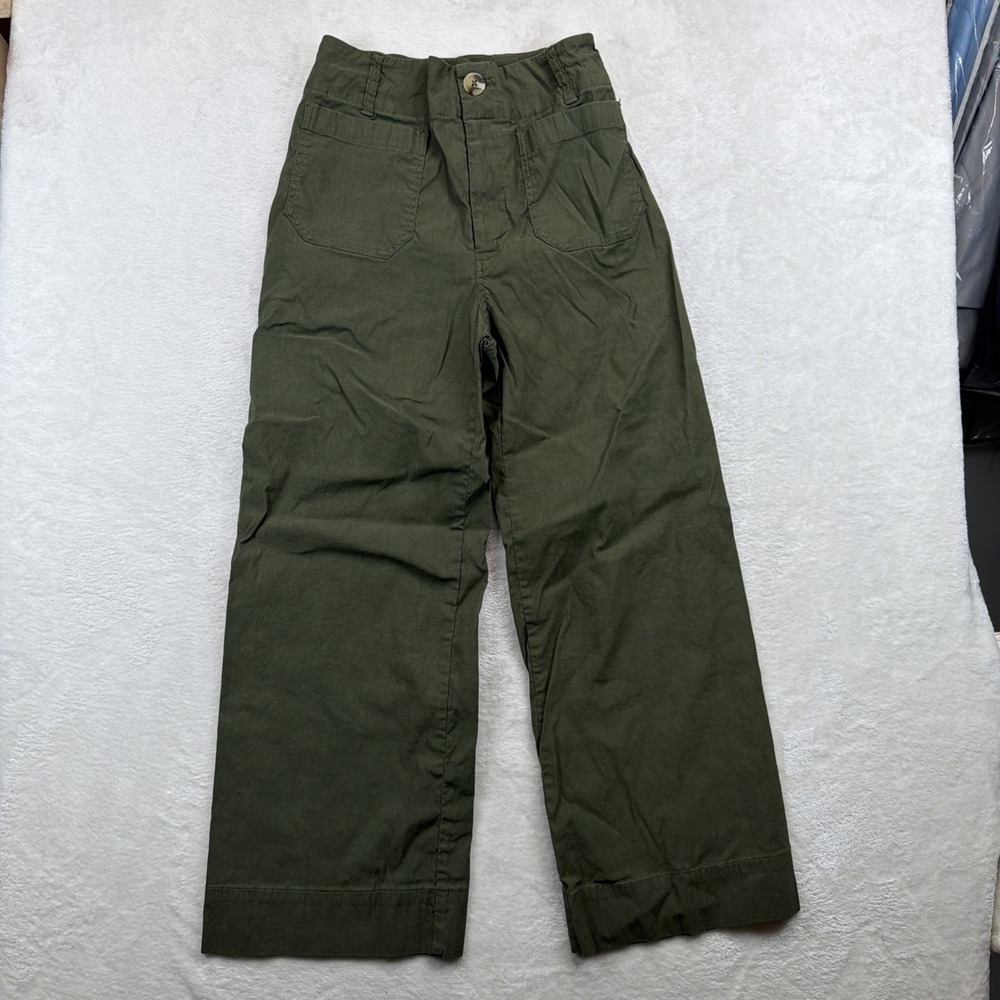 Maeve Anthropologie Colette Pants 26 Olive Green Linen Blend Wide Leg High Rise